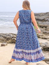 Plus Size Tied Printed Sleeveless Maxi Dress OutfitFlow